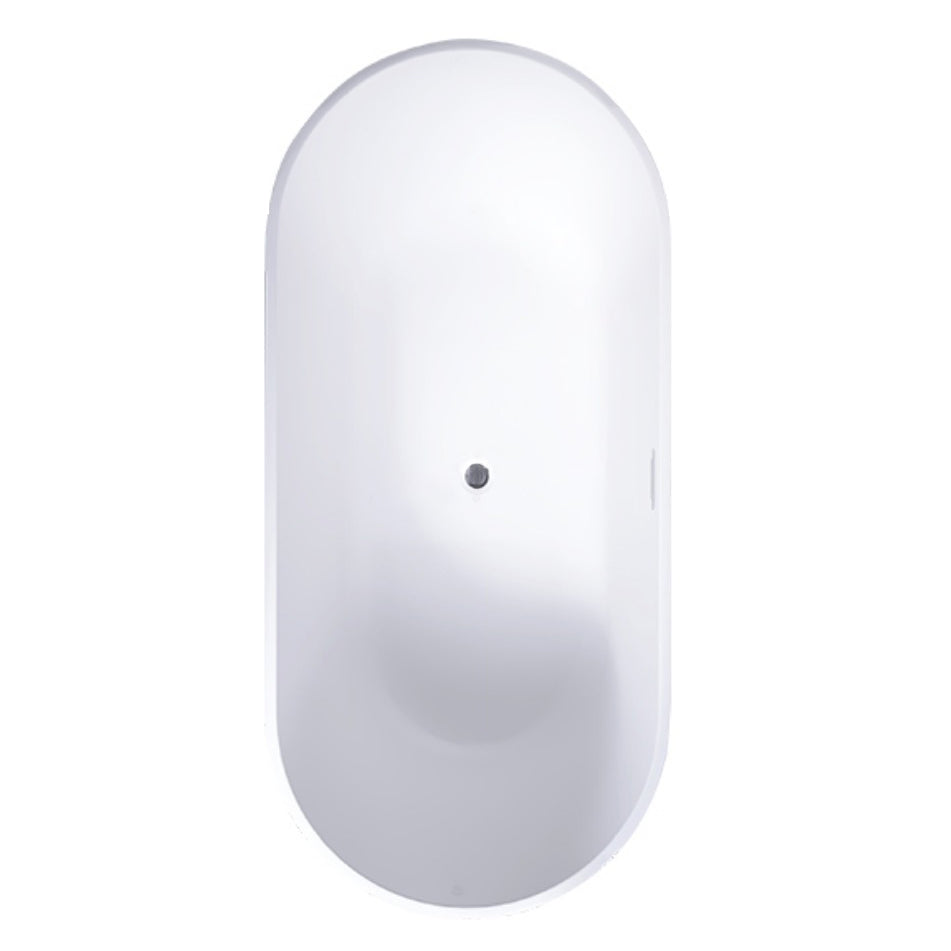 Modern White Stand Alone Bathtub Oval Acrylic Soaking Bathtub without Holes