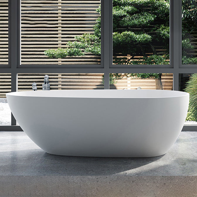 Soaking Stand Alone Tub with Drain Bathroom White Stone Bathtub