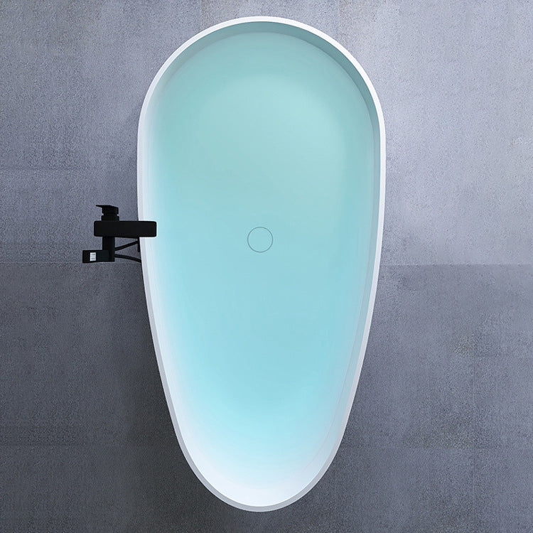Soaking Stand Alone Tub with Drain Bathroom White Stone Bathtub