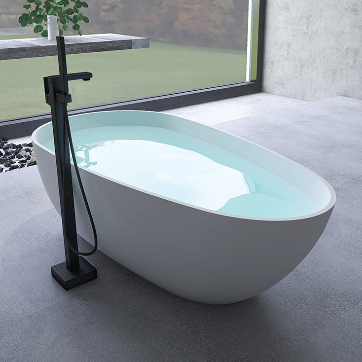 Soaking Stand Alone Tub with Drain Bathroom White Stone Bathtub