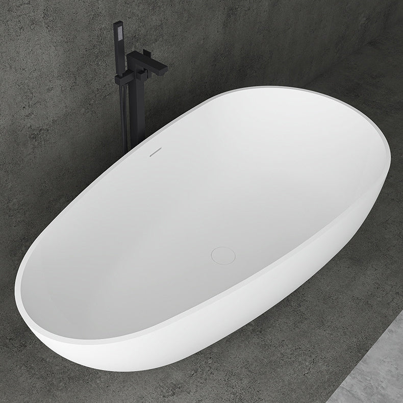 Soaking Stand Alone Tub with Drain Bathroom White Stone Bathtub