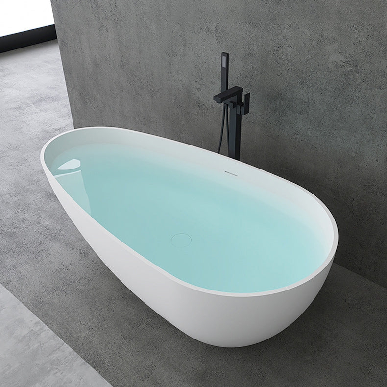 Soaking Stand Alone Tub with Drain Bathroom White Stone Bathtub