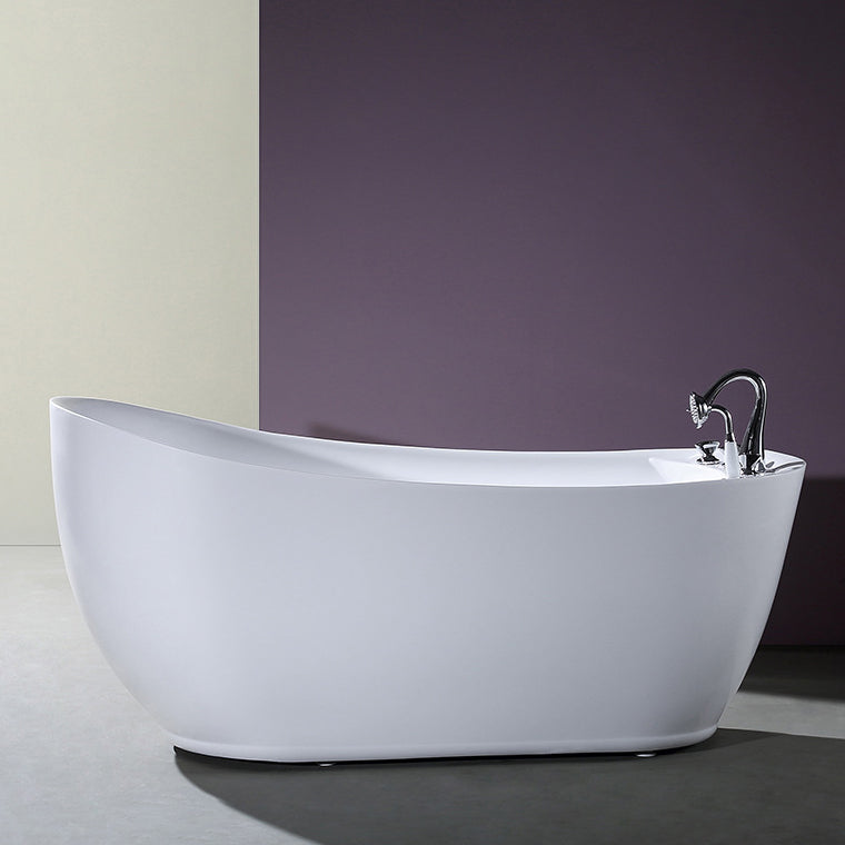 White Acrylic Oval Bathtub Soaking Freestanding Tub with Faucet