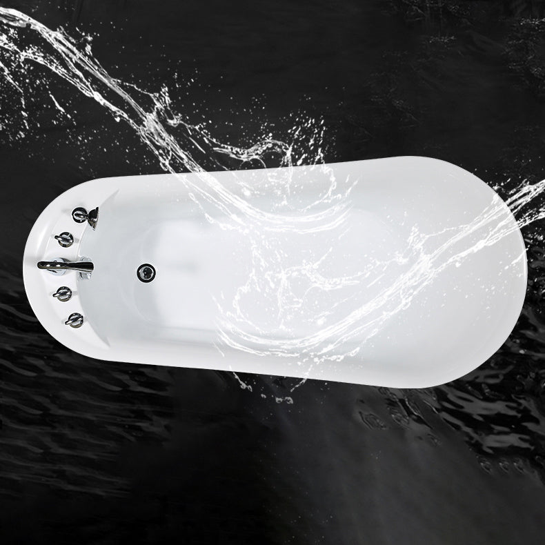 White Acrylic Oval Bathtub Soaking Freestanding Tub with Faucet