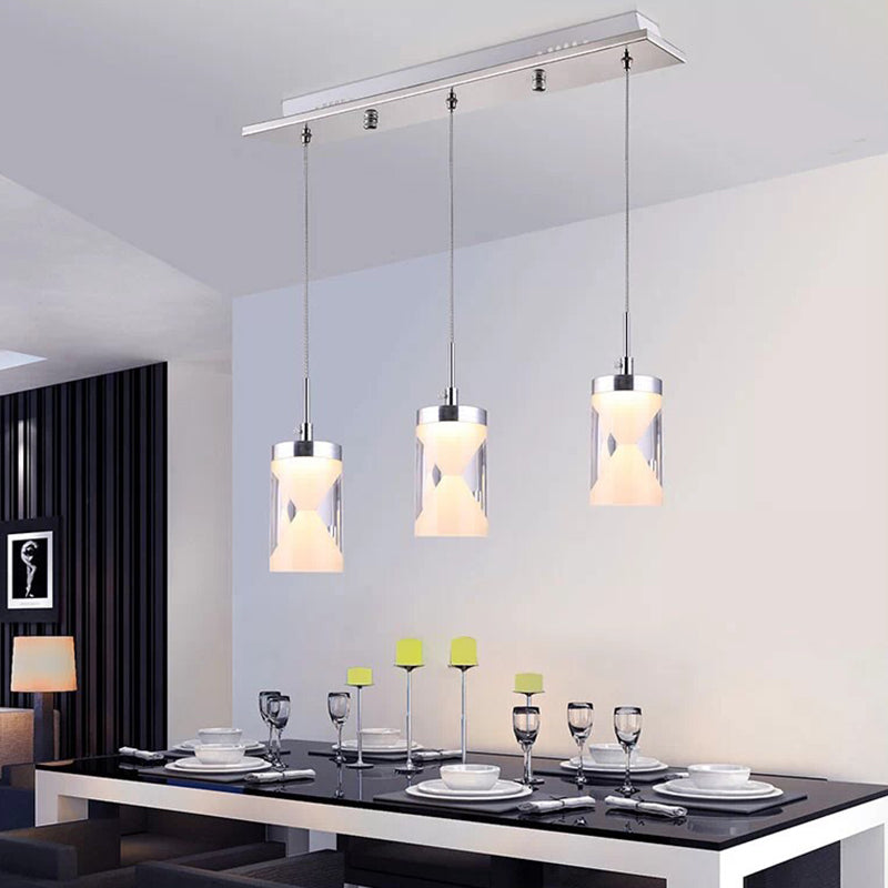 Acrylic Hourglass LED Hanging Light Modernism 3 Bulbs Chrome Cluster Pendant Lamp in Warm/White Light