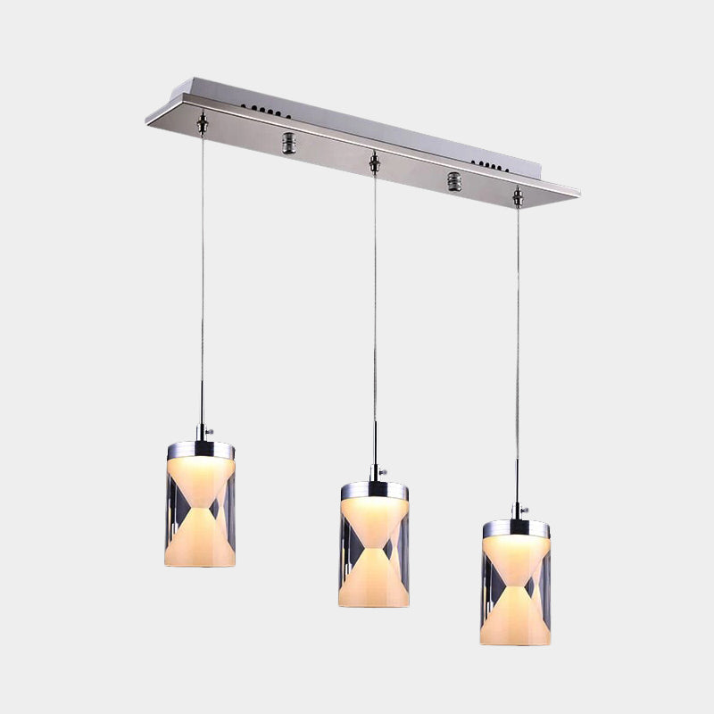 Acrylic Hourglass LED Hanging Light Modernism 3 Bulbs Chrome Cluster Pendant Lamp in Warm/White Light