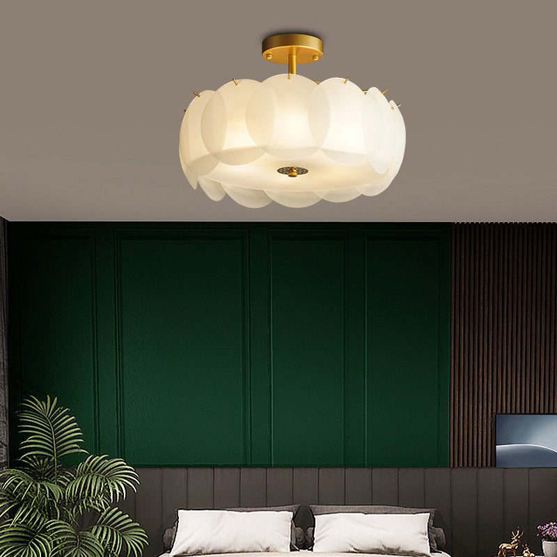 Modern Style Drum Shape Flush Mount Glass Ceiling Light for Living Room
