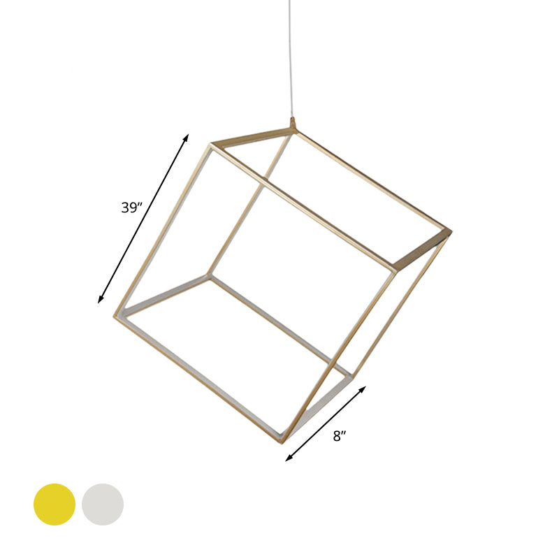 Aluminum Cubic Frame Chandelier Minimalist Gold/Silver LED Hanging Ceiling Light in Warm/White Light for Living Room