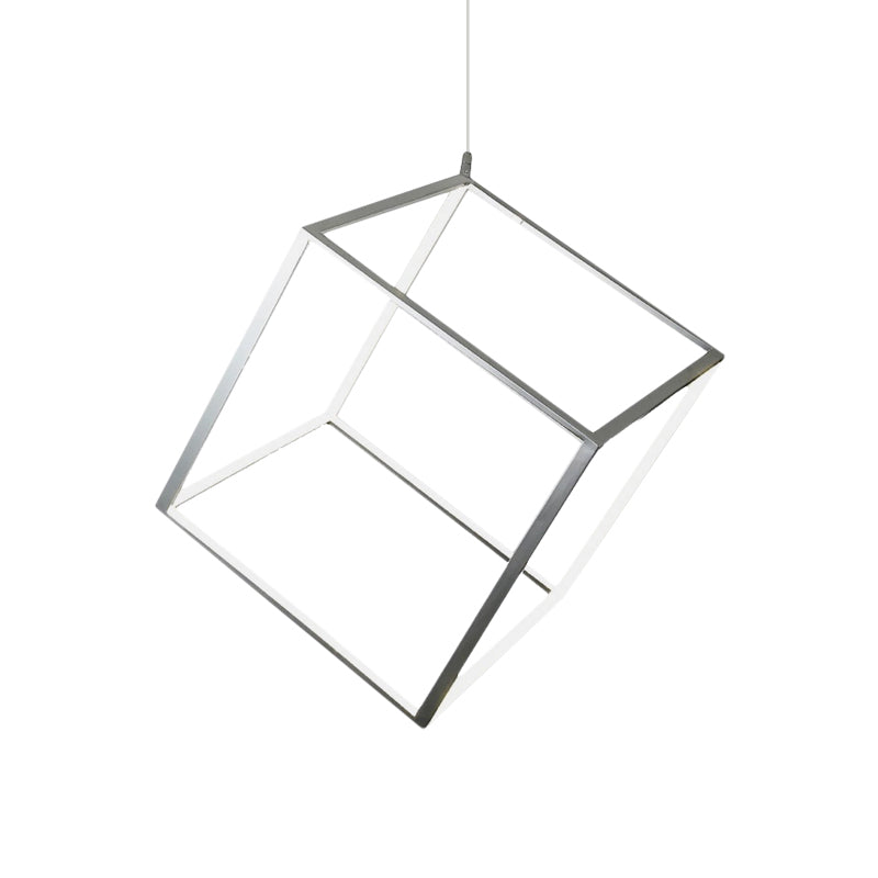 Aluminum Cubic Frame Chandelier Minimalist Gold/Silver LED Hanging Ceiling Light in Warm/White Light for Living Room