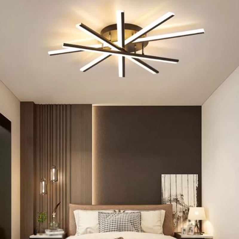 LED Modern Metal Flush Mount Sputnik Shape Ceiling Light with Acrylic Shade for Bedroom