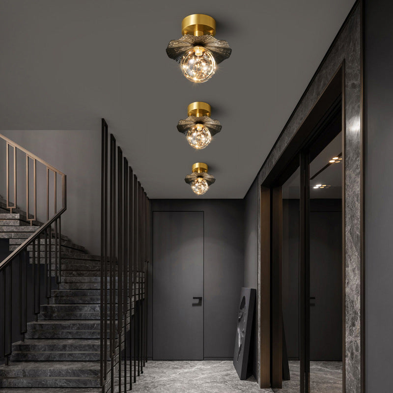 Modern Creative Style Ceiling Lamp Brass and Glass Lighting Fixture in Gold for Hallway