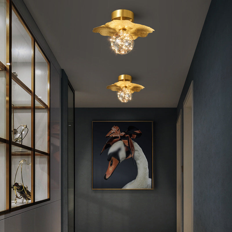 Modern Creative Style Ceiling Lamp Brass and Glass Lighting Fixture in Gold for Hallway