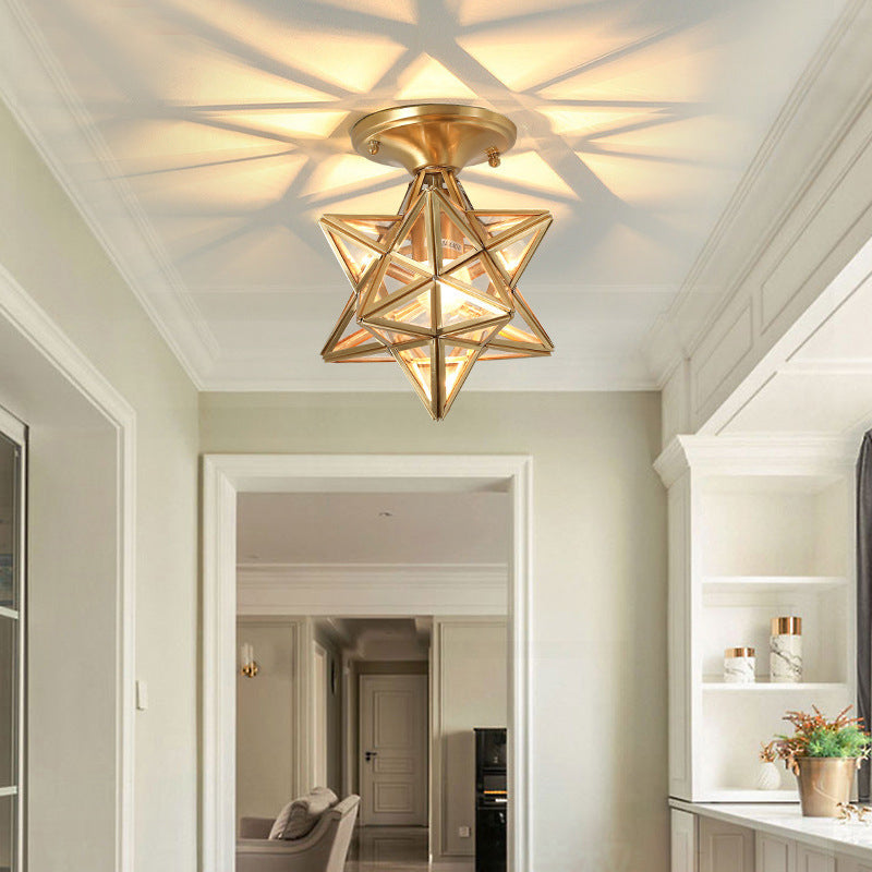 Contemporary Ceiling Lighting Star-Shade Flush Mount Fixture with Glass for Hallway
