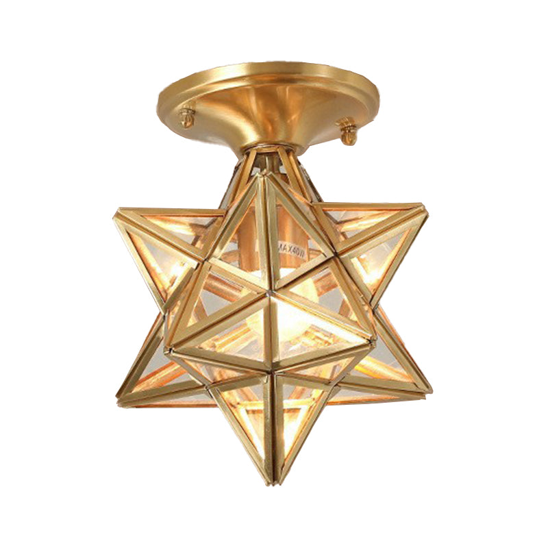 Contemporary Ceiling Lighting Star-Shade Flush Mount Fixture with Glass for Hallway