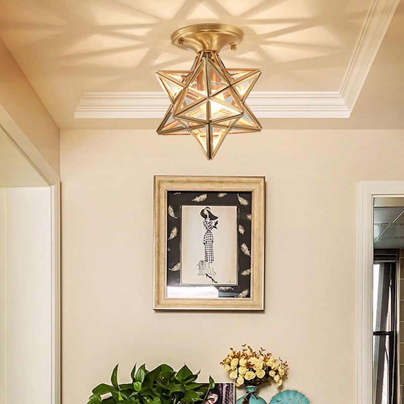 Contemporary Ceiling Lighting Star-Shade Flush Mount Fixture with Glass for Hallway