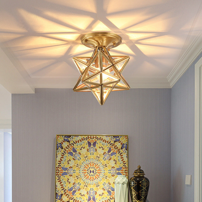 Contemporary Ceiling Lighting Star-Shade Flush Mount Fixture with Glass for Hallway