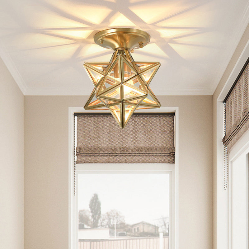 Contemporary Ceiling Lighting Star-Shade Flush Mount Fixture with Glass for Hallway