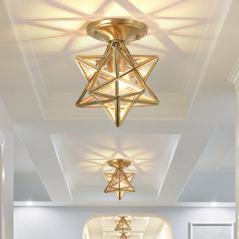 Contemporary Ceiling Lighting Star-Shade Flush Mount Fixture with Glass for Hallway