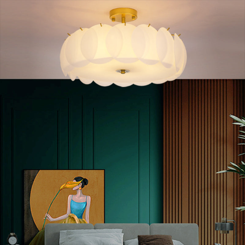 Nordic Ceiling Lighting White Glass Semi Flush Mount for Bedroom
