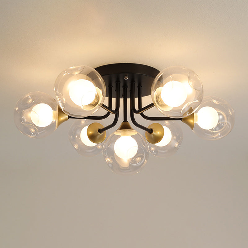 5/7-Light Modernism Black Flush Mount Lighting Glass Shaded Ceiling Light