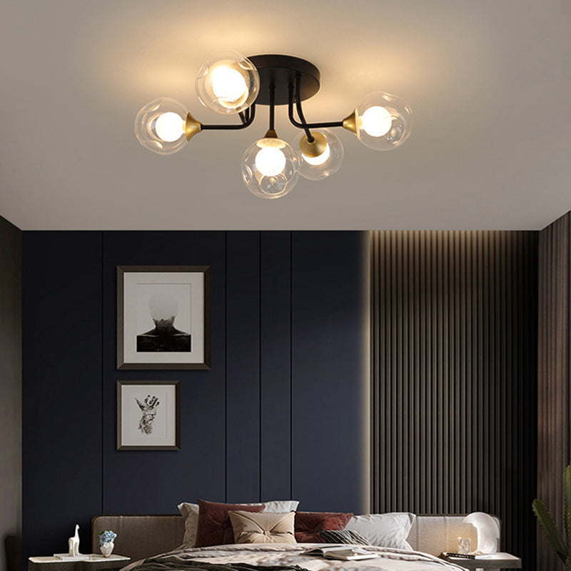 5/7-Light Modernism Black Flush Mount Lighting Glass Shaded Ceiling Light