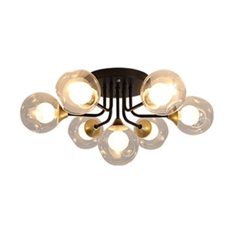 5/7-Light Modernism Black Flush Mount Lighting Glass Shaded Ceiling Light