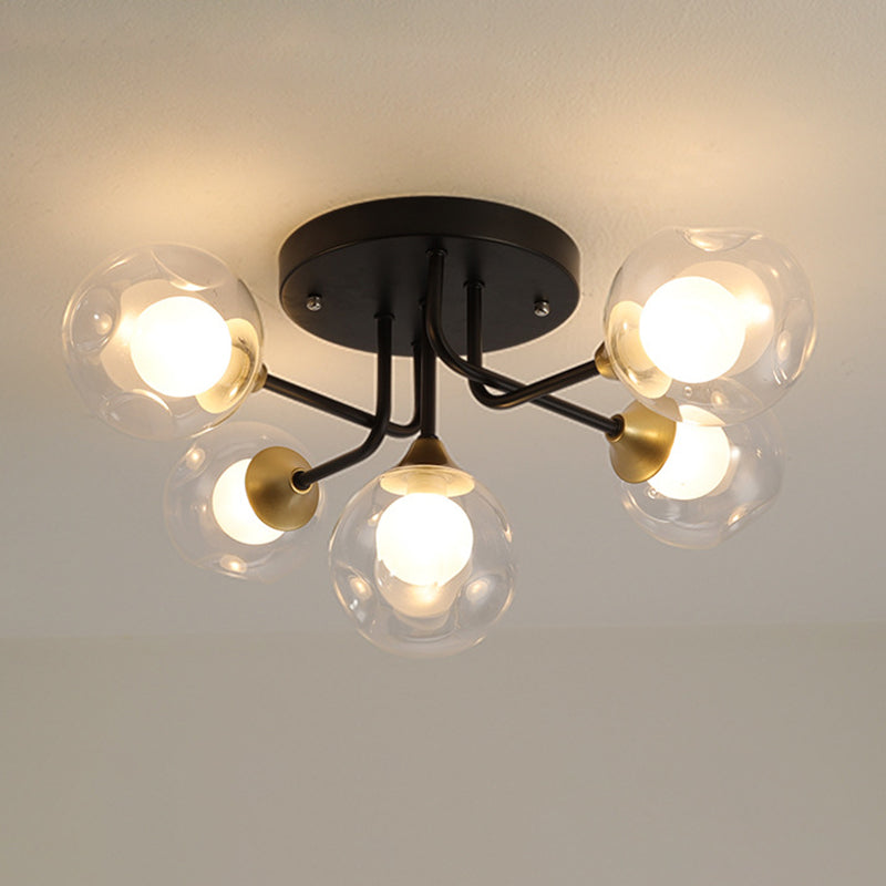 5/7-Light Modernism Black Flush Mount Lighting Glass Shaded Ceiling Light