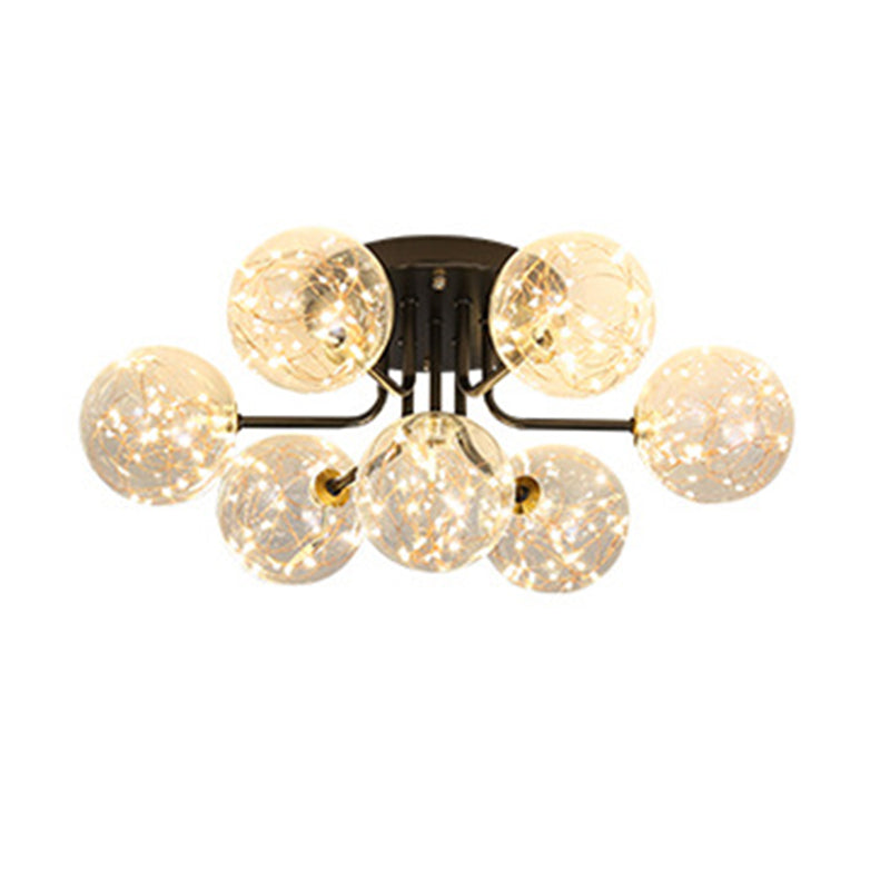 5/7-Light Modernism Black Flush Mount Lighting Glass Shaded Ceiling Light