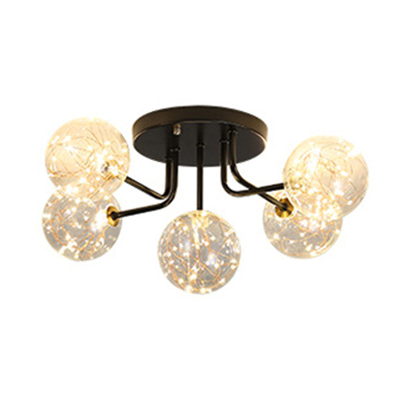 5/7-Light Modernism Black Flush Mount Lighting Glass Shaded Ceiling Light