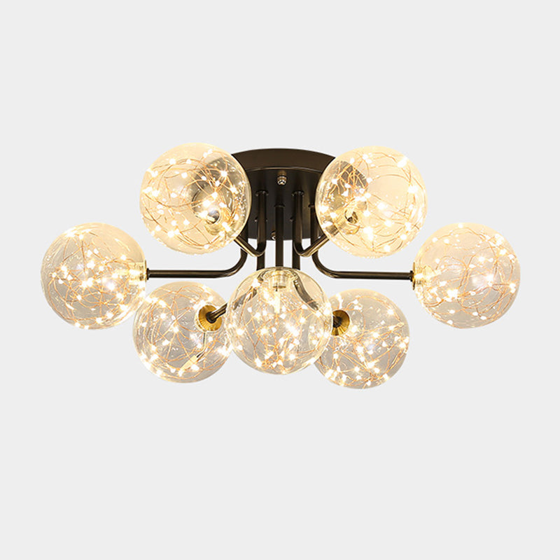 5/7-Light Modernism Black Flush Mount Lighting Glass Shaded Ceiling Light