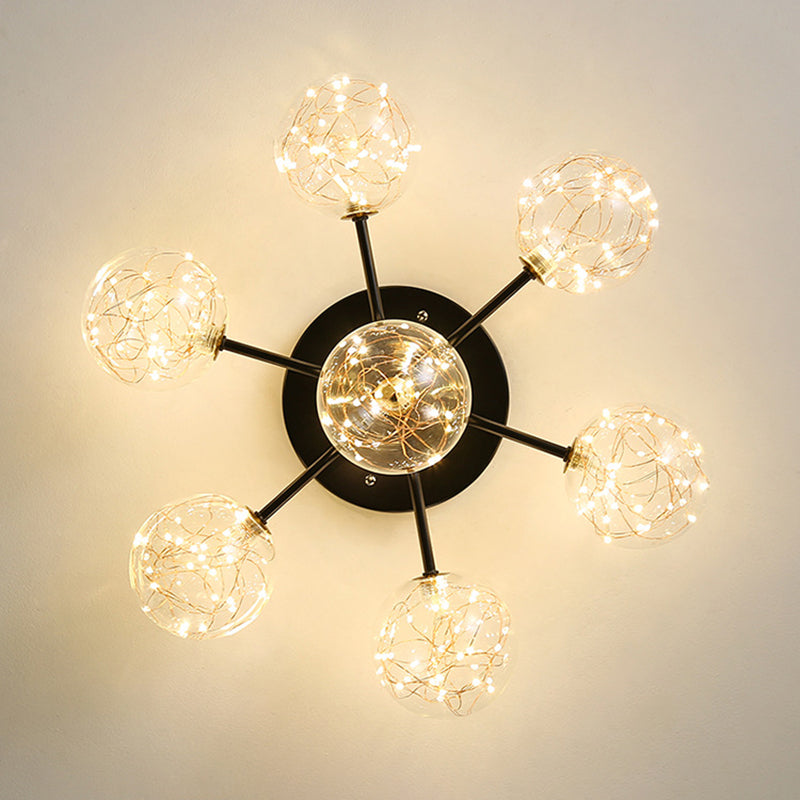 5/7-Light Modernism Black Flush Mount Lighting Glass Shaded Ceiling Light