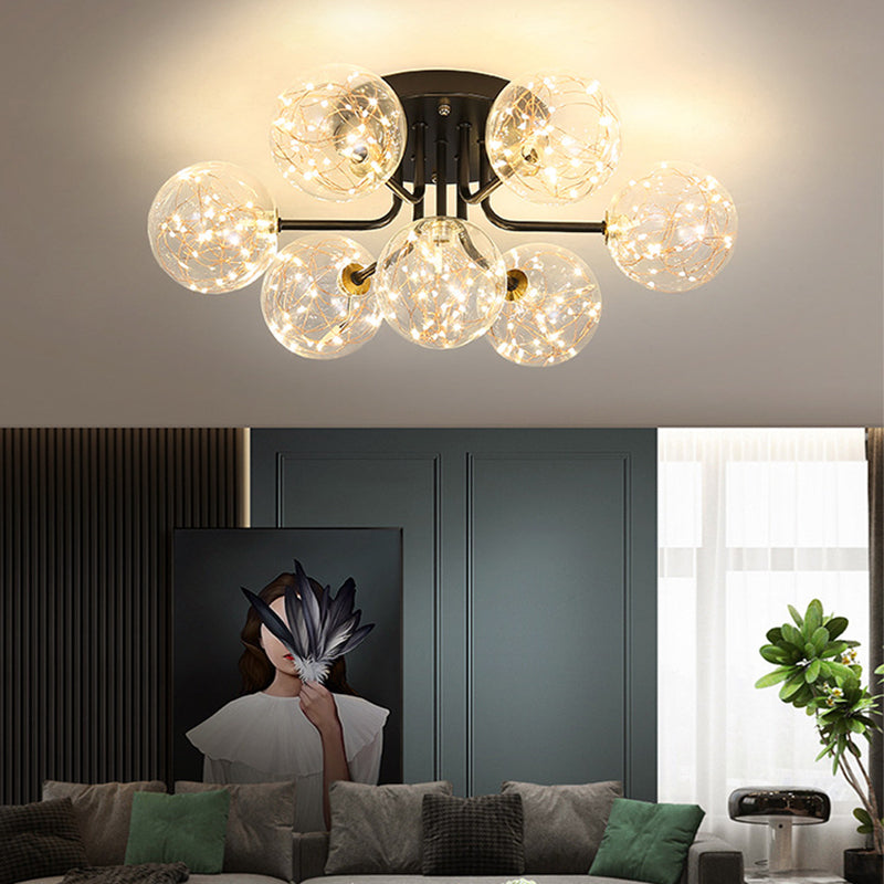 5/7-Light Modernism Black Flush Mount Lighting Glass Shaded Ceiling Light