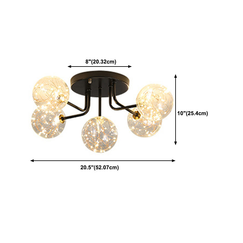 5/7-Light Modernism Black Flush Mount Lighting Glass Shaded Ceiling Light