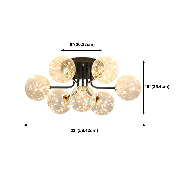 5/7-Light Modernism Black Flush Mount Lighting Glass Shaded Ceiling Light