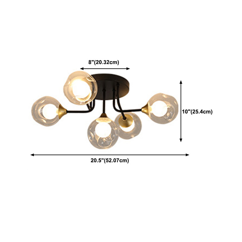 5/7-Light Modernism Black Flush Mount Lighting Glass Shaded Ceiling Light