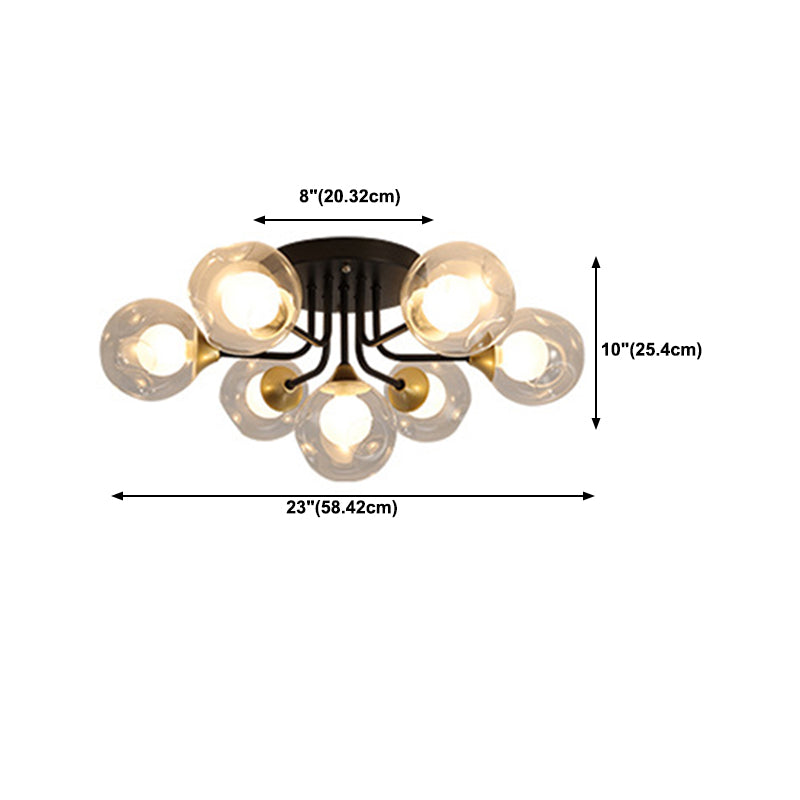 5/7-Light Modernism Black Flush Mount Lighting Glass Shaded Ceiling Light