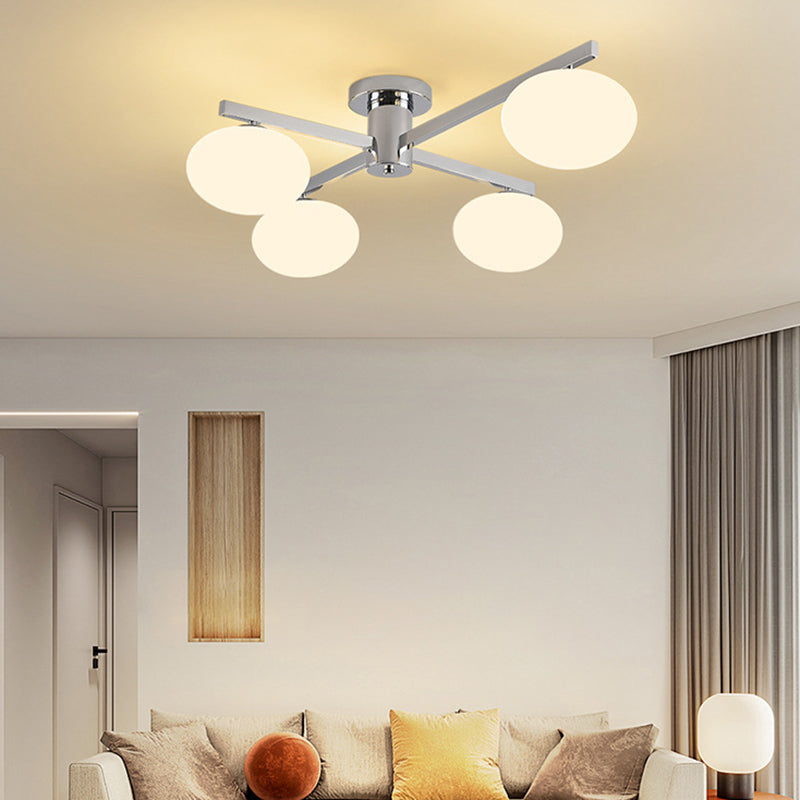 Modern Ceiling Lighting White Glass Semi Flush Mount for Living Room