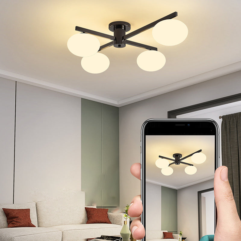 Modern Ceiling Lighting White Glass Semi Flush Mount for Living Room