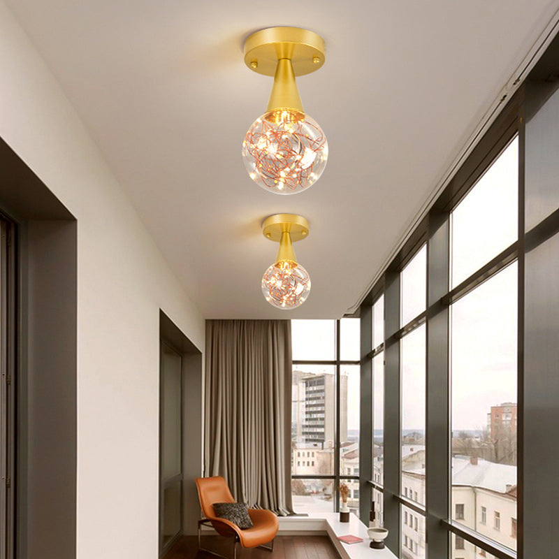 Modern Gold Ceiling Lighting Glass Semi Flush Mount for Hallway