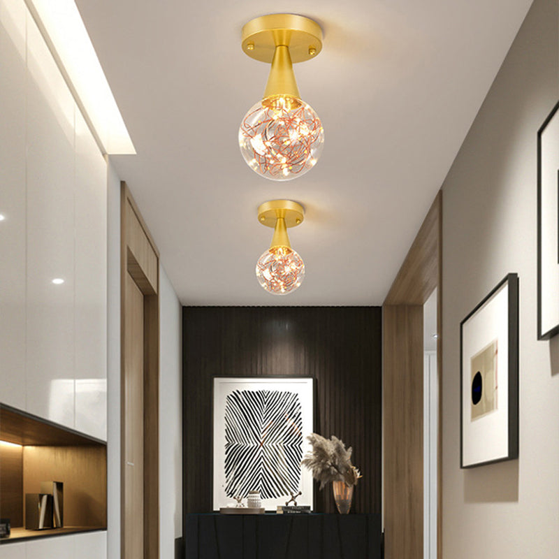 Modern Gold Ceiling Lighting Glass Semi Flush Mount for Hallway