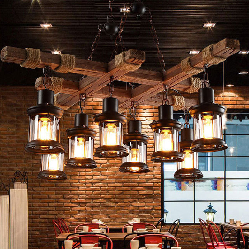 8-Lights Industrial Style Island Pendants Wood Pendant Lights for Dining Room