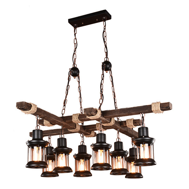 8-Lights Industrial Style Island Pendants Wood Pendant Lights for Dining Room