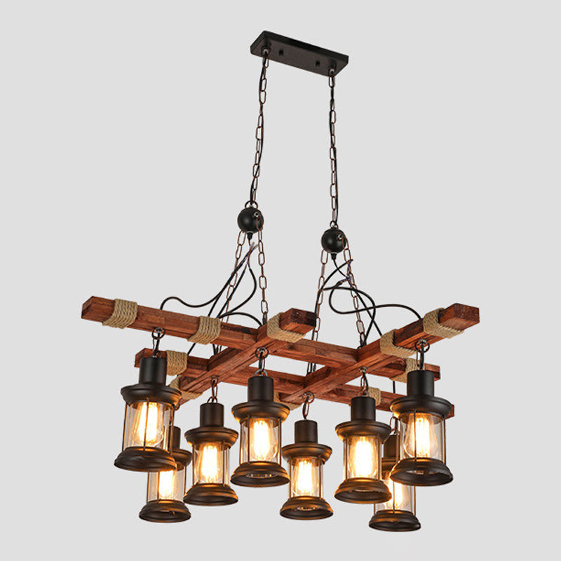 8-Lights Industrial Style Island Pendants Wood Pendant Lights for Dining Room