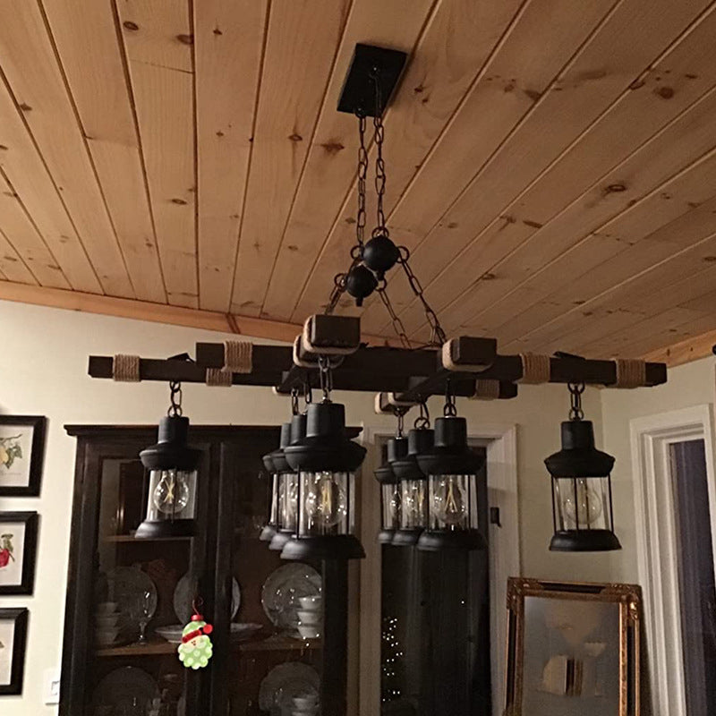 8-Lights Industrial Style Island Pendants Wood Pendant Lights for Dining Room