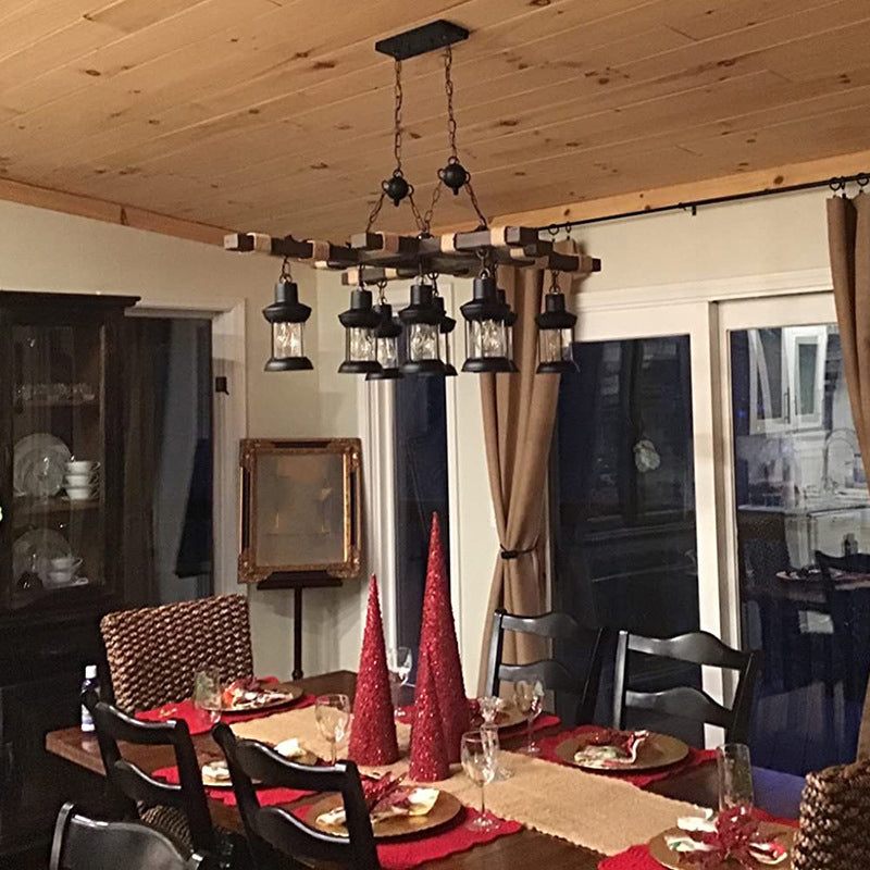 8-Lights Industrial Style Island Pendants Wood Pendant Lights for Dining Room