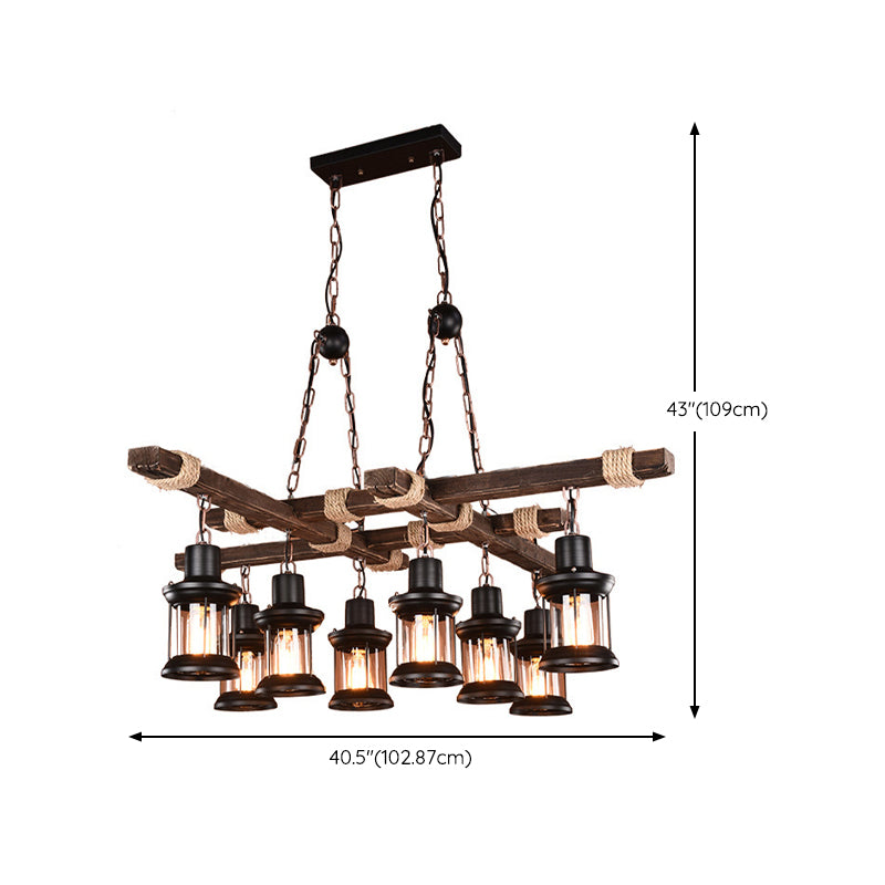 8-Lights Industrial Style Island Pendants Wood Pendant Lights for Dining Room