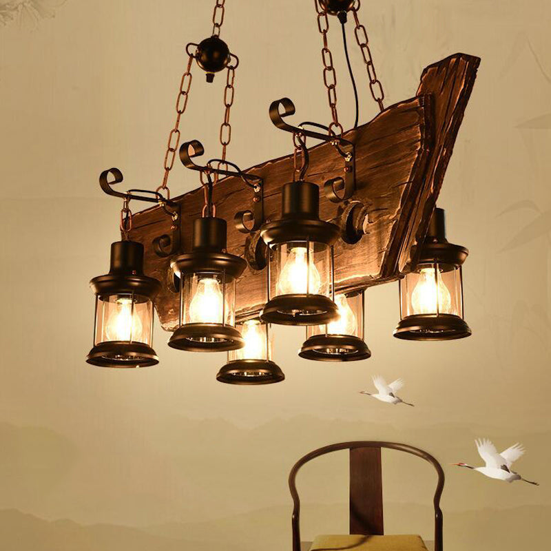 6-Lights Industrial Style Island Pendants Wood Pendant Lights for Dining Room