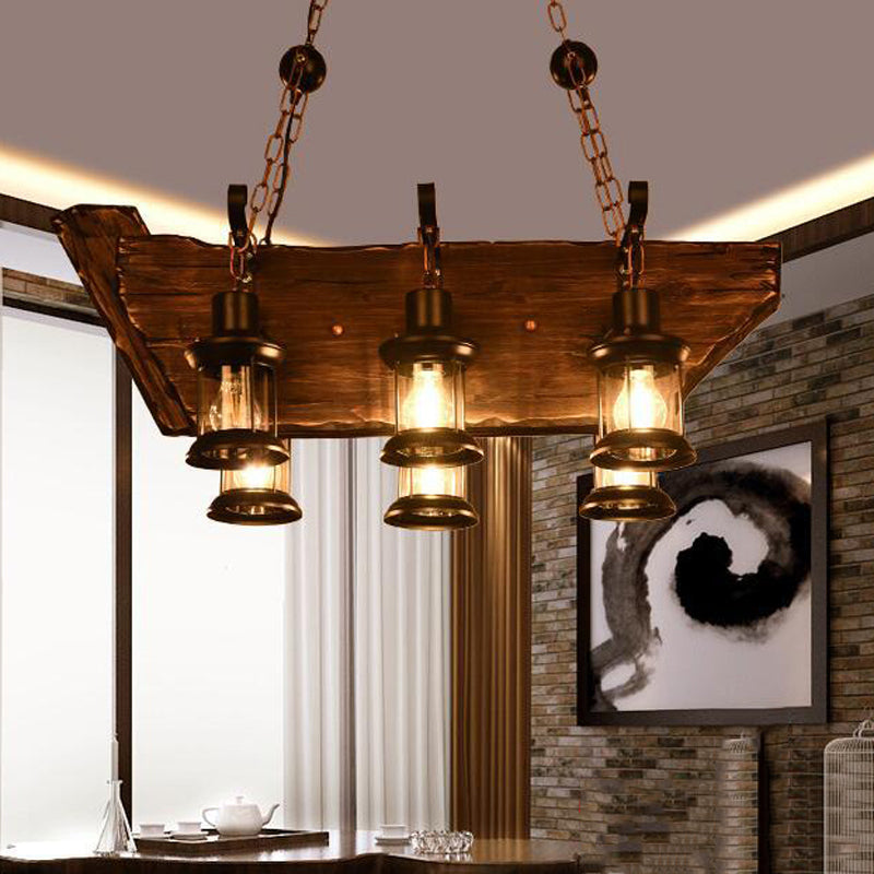 6-Lights Industrial Style Island Pendants Wood Pendant Lights for Dining Room