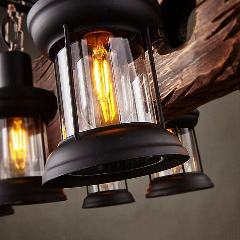 6-Lights Industrial Style Island Pendants Wood Pendant Lights for Dining Room