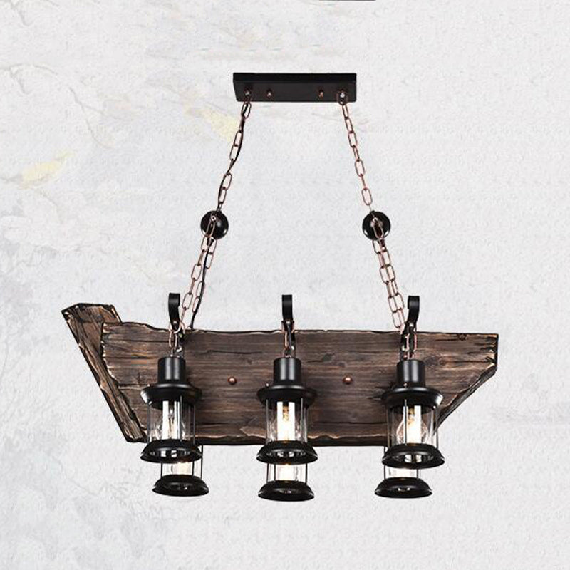 6-Lights Industrial Style Island Pendants Wood Pendant Lights for Dining Room